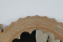 Load image into Gallery viewer, Hand Carved Wood Jharokha Arch Wall Mirror Floral Whitewash Boho 39 Inch