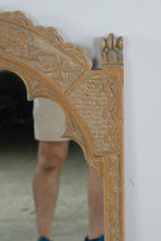 Load image into Gallery viewer, Hand Carved Wood Jharokha Arch Wall Mirror Floral Whitewash Boho 39 Inch