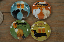 Load image into Gallery viewer, Pier 1 Imports “Dog Brewing Co.” Appetizer Plate Set – 4 Assorted Dog Designs (6” Diameter)