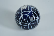 Load image into Gallery viewer, Pier 1 Imports Blue & White Ceramic Decorative Ball – Geometric Pattern Accent Orb