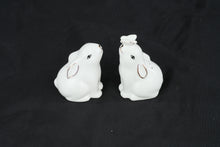 Load image into Gallery viewer, Pier 1 Imports Porcelain Rabbit Salt and Pepper Shakers White Bunny Set Gold Accents