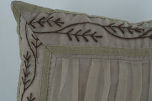 Load image into Gallery viewer, Decorative Pleated Silk-Style Throw Pillow with Embroidered Leaf Border – Rectangular Accent Cushion