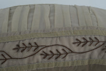 Load image into Gallery viewer, Decorative Pleated Silk-Style Throw Pillow with Embroidered Leaf Border – Rectangular Accent Cushion