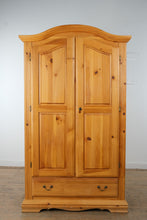 Load image into Gallery viewer, Solid Pine Linen Cabinet Pantry Armoire with Locking Doors and Storage Drawer