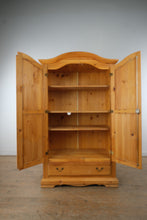 Load image into Gallery viewer, Solid Pine Linen Cabinet Pantry Armoire with Locking Doors and Storage Drawer