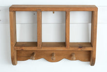 Load image into Gallery viewer, Wood Wall Cubby Shelf with Three Compartments and Peg Hooks