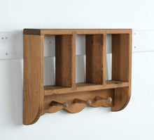 Load image into Gallery viewer, Wood Wall Cubby Shelf with Three Compartments and Peg Hooks