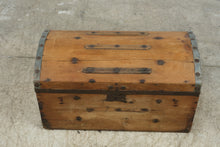 Load image into Gallery viewer, Antique Flat Top Steamer Trunk Wood Metal Banded Travel Chest Coffee Table 33 Inch