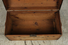 Load image into Gallery viewer, Antique Flat Top Steamer Trunk Wood Metal Banded Travel Chest Coffee Table 33 Inch