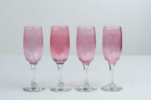 Load image into Gallery viewer, Pink Champagne Flutes Etched Scroll Design Clear Stems Set of 4