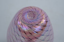 Load image into Gallery viewer, Pink Iridescent Hand Blown Art Glass Vase Pulled Feather Swirl 4 Inch