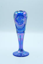 Load image into Gallery viewer, Fenton Blue Iridescent Pinwheel Art Glass Vase | Cut Pattern, 8.5" Tall