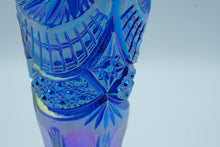 Load image into Gallery viewer, Fenton Blue Iridescent Pinwheel Art Glass Vase | Cut Pattern, 8.5" Tall