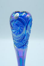 Load image into Gallery viewer, Fenton Blue Iridescent Pinwheel Art Glass Vase | Cut Pattern, 8.5" Tall