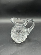Load image into Gallery viewer, Clear Pressed Glass Creamer and Sugar Bowl Set Diamond Pattern Starburst Base