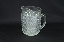 Load image into Gallery viewer, Vintage Pressed Glass Pitcher and 6 Tumblers Diamond Pattern Set