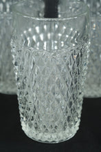 Load image into Gallery viewer, Vintage Pressed Glass Pitcher and 6 Tumblers Diamond Pattern Set
