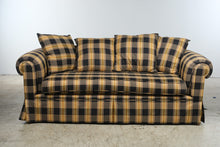 Load image into Gallery viewer, Plaid Upholstered Roll Arm Sofa with Down-Filled Pillows