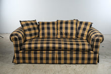 Load image into Gallery viewer, Plaid Upholstered Roll Arm Sofa with Down-Filled Pillows