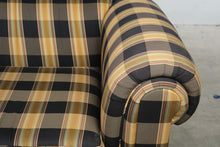 Load image into Gallery viewer, Plaid Upholstered Roll Arm Sofa with Down-Filled Pillows
