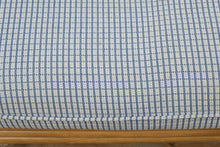 Load image into Gallery viewer, Wicker Rattan Ottoman with Blue Check Upholstered Cushion – Coastal Style Footstool, 28” Wide