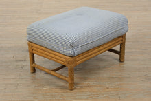 Load image into Gallery viewer, Wicker Rattan Ottoman with Blue Check Upholstered Cushion – Coastal Style Footstool, 28” Wide