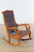 Load image into Gallery viewer, Classic Upholstered Wooden Rocking Chair with Plaid Fabric