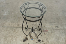 Load image into Gallery viewer, Round Wrought Iron Glass Top Accent Table Fleur De Lis Scrollwork 23 Inch