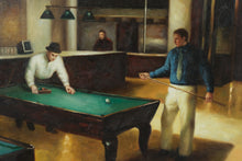 Load image into Gallery viewer, Original Oil Painting Pool Hall Billiards Scene Signed T Fritz Framed Vintage Genre Art