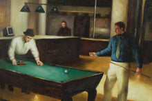Load image into Gallery viewer, Original Oil Painting Pool Hall Billiards Scene Signed T Fritz Framed Vintage Genre Art
