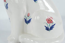 Load image into Gallery viewer, Large White Ceramic Cat Figurine Blue Eyes Floral Decor Statue