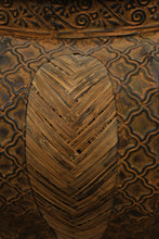 Load image into Gallery viewer, Large Decorative Planter with Woven Reed Panels and Embossed Tribal Motif