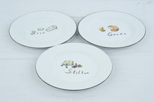 Load image into Gallery viewer, Pottery Barn Cheese Appetizer Plates Set of 3 Brie Gouda Stilton 8 Inch