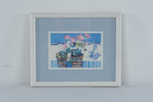 Load image into Gallery viewer, Geranium Flower Pots Coastal Watercolor Art Print Framed 11 x 9