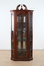 Load image into Gallery viewer, Pulaski Cherry Corner Curio Cabinet with Glass Shelves and Light