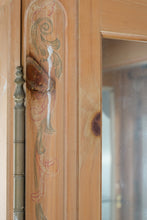 Load image into Gallery viewer, Pulaski Pickled Pine Curio Cabinet with Hand Painted Floral Detail and Mirrored Back
