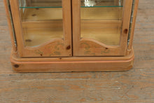 Load image into Gallery viewer, Pulaski Pickled Pine Curio Cabinet with Hand Painted Floral Detail and Mirrored Back