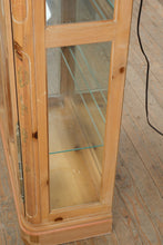 Load image into Gallery viewer, Pulaski Pickled Pine Curio Cabinet with Hand Painted Floral Detail and Mirrored Back