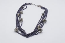 Load image into Gallery viewer, Purple Multi Strand Beaded Necklace Silver Tone Tribal Boho Statement Jewelry