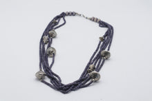 Load image into Gallery viewer, Purple Multi Strand Beaded Necklace Silver Tone Tribal Boho Statement Jewelry