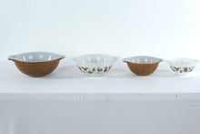 Load image into Gallery viewer, Pyrex Early American Cinderella Mixing Bowl Set 4 Piece Brown Gold 441 442 443 444