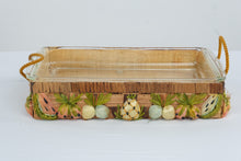 Load image into Gallery viewer, Vintage Philippine Raffia Tropical Fruit Casserole Carrier Pyrex 233 Glass Dish