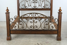 Load image into Gallery viewer, Queen Size Wood and Wrought Iron Bed Frame with Scrollwork Headboard and Footboard