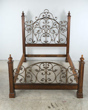 Load image into Gallery viewer, Queen Size Wood and Wrought Iron Bed Frame with Scrollwork Headboard and Footboard