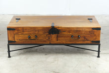 Load image into Gallery viewer, Mexican Rustic Pine Coffee Table with Iron Base and Storage