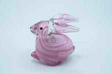 Load image into Gallery viewer, Hand-Blown Art Glass Rabbit Figurine, Pink Swirl Glass with Clear Ears