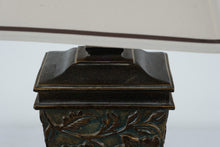 Load image into Gallery viewer, Embossed Floral Bronze Table Lamp with Cream Shade – 30" Tall