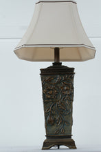 Load image into Gallery viewer, Embossed Floral Bronze Table Lamp with Cream Shade – 30" Tall
