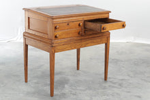 Load image into Gallery viewer, Antique Oak Slant Top Writing Desk Spool Desk with Leather Top and Four Drawers