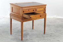 Load image into Gallery viewer, Antique Oak Slant Top Writing Desk Spool Desk with Leather Top and Four Drawers